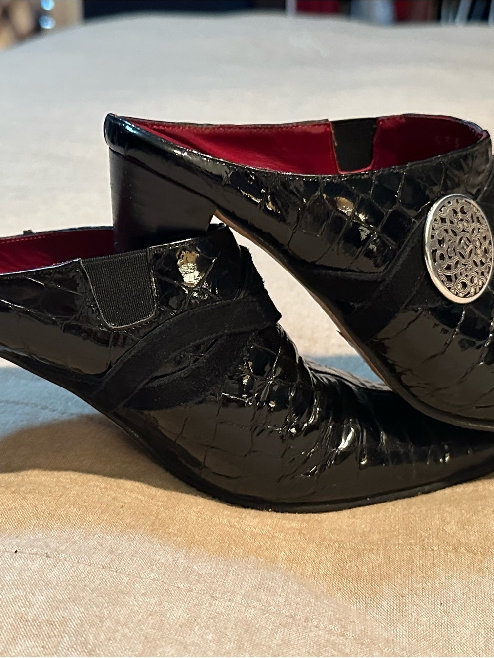 Brighton Black Croc-Embossed Slip-On Loafers with Silver Medallion - Picture 3 of 8